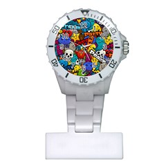 Graffiti Characters Seamless Pattern Plastic Nurses Watch by Wegoenart