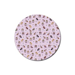 Puppies Dog Pattern Drawing Rubber Round Coaster (4 Pack) by Wegoenart