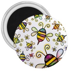 Bee Doodle Cartoon 3  Magnets by Wegoenart