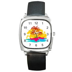 Holiday Tropical Elements Leaf Orange Square Metal Watch