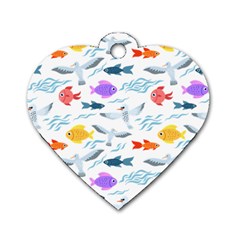 Animal Fish Bird Animals Ocean Pattern Dog Tag Heart (two Sides)