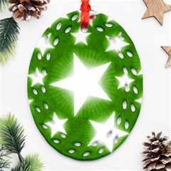 Snowflakes And Star Patterns Green Stars Ornament (oval Filigree) by artworkshop