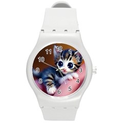 Cute Kitten Kitten Animal Wildlife 3d Round Plastic Sport Watch (m) by Pakemis