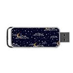 Hand Drawn Scratch Style Night Sky With Moon Cloud Space Among Stars Seamless Pattern Vector Design Portable USB Flash (Two Sides) Back