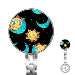 Seamless Pattern With Sun Moon Children Stainless Steel Nurses Watch by Pakemis