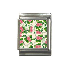 Cute-pink-flowers-with-leaves-pattern Italian Charm (13mm)