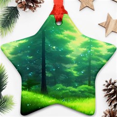 Anime Forrest Nature Fantasy Sunset Trees Woods Star Ornament (two Sides) by Uceng