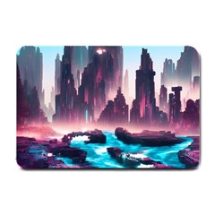 Urban City Cyberpunk River Cyber Tech Future Small Doormat by Uceng