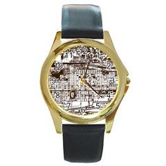 Antique Oriental Town Map  Round Gold Metal Watch by ConteMonfrey