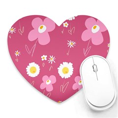 Daisy Flowers Pink White Yellow Dusty Pink Heart Mousepad by Mazipoodles