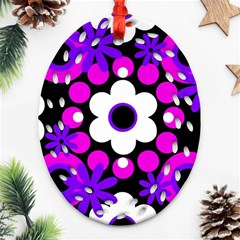 Flowers Pearls And Donuts Purple Hot Pink White Black  Ornament (oval Filigree) by Mazipoodles