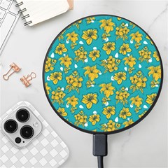 Turquoise And Yellow Floral Wireless Fast Charger(black) by fructosebat