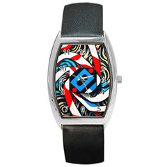 Abstract Background Pattern Barrel Style Metal Watch