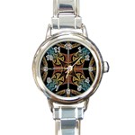 Abstract, Pattern Arabesque Design Tile Decoration Seamless Round Italian Charm Watch Front