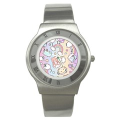 Pusheen Carebears Bears Cat Colorful Cute Pastel Pattern Stainless Steel Watch by Sapixe