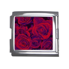 Roses Red Purple Flowers Pretty Mega Link Italian Charm (18mm)