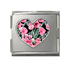 Expressive Watercolor Flowers Botanical Foliage Mega Link Heart Italian Charm (18mm)