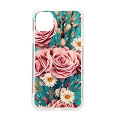 Coral Blush Rose On Teal Iphone 11 Tpu Uv Print Case