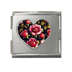 Roses Flowers Pattern Background Mega Link Heart Italian Charm (18mm)