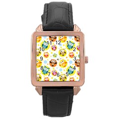 Owl Bird Cartoon Rose Gold Leather Watch 