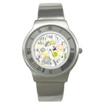 Doodle Flowers Hand Drawing Pattern Stainless Steel Watch Front