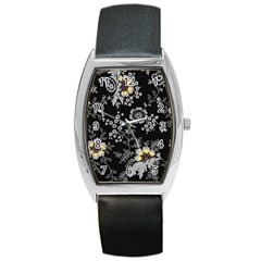 White And Yellow Floral And Paisley Illustration Background Barrel Style Metal Watch