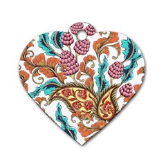 Flowers Pattern Texture White Background Paisley Dog Tag Heart (two Sides)