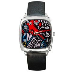 Multicolored Doodle Art Street Art Square Metal Watch