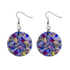 Blue Yellow Background Pattern Vector Texture Paisley Mini Button Earrings