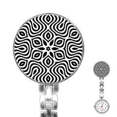 Pattern Wave Symmetry Monochrome Abstract Stainless Steel Nurses Watch