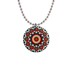 Kaleidoscope Floral Pattern Rosette 1  Button Necklace