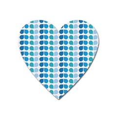 Blue Green Leaf Pattern Heart Magnet