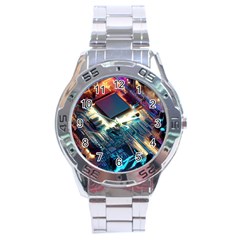 Ai Generated Motherboard City Technology Tech Cpu Stainless Steel Analogue Watch