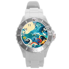 Waves Ocean Sea Abstract Whimsical (2) Round Plastic Sport Watch (l)