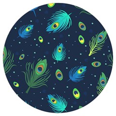 Blue Background Pattern Feather Peacock Round Trivet by Semog4