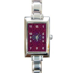 Circuit Hexagonal Geometric Pattern Background Purple Rectangle Italian Charm Watch