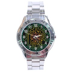 Circuit Hexagonal Geometric Pattern Background Pattern Stainless Steel Analogue Watch