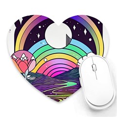 Rainbow Fun Cute Minimal Doodle Drawing Art Heart Mousepad by Jancukart