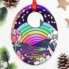 Rainbow Fun Cute Minimal Doodle Drawing Art Ornament (oval Filigree) by Jancukart