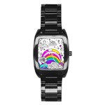 Rainbow Fun Cute Minimal Doodle Drawing 3 Stainless Steel Barrel Watch Front