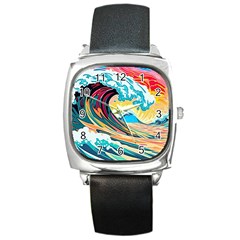 Waves Ocean Sea Tsunami Nautical 8 Square Metal Watch