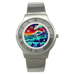 Tsunami Waves Ocean Sea Nautical Nature Water 9 Stainless Steel Watch