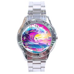 Tsunami Waves Ocean Sea Nautical Nature Water Blue Water Stainless Steel Analogue Watch