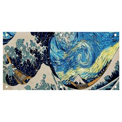 The Great Wave Of Kanagawa Painting Starry Night Van Gogh Banner And Sign 4  X 2  by Sudheng