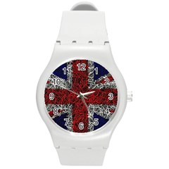 Union Jack Flag Uk Patriotic Round Plastic Sport Watch (m) by Celenk