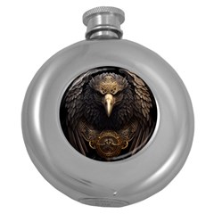 Eagle Ornate Pattern Feather Texture Round Hip Flask (5 Oz) by Ravend