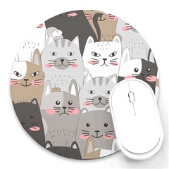 Cute Cats Seamless Pattern Round Mousepad by Salman4z