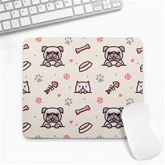 Pug Dog Cat With Bone Fish Bones Paw Prints Ball Seamless Pattern Vector Background Large Mousepad by Salman4z