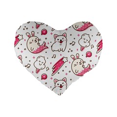 Cute Animal Seamless Pattern Kawaii Doodle Style Standard 16  Premium Flano Heart Shape Cushions by Salman4z