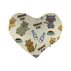 Happy-cats-pattern-background Standard 16  Premium Flano Heart Shape Cushions by Salman4z